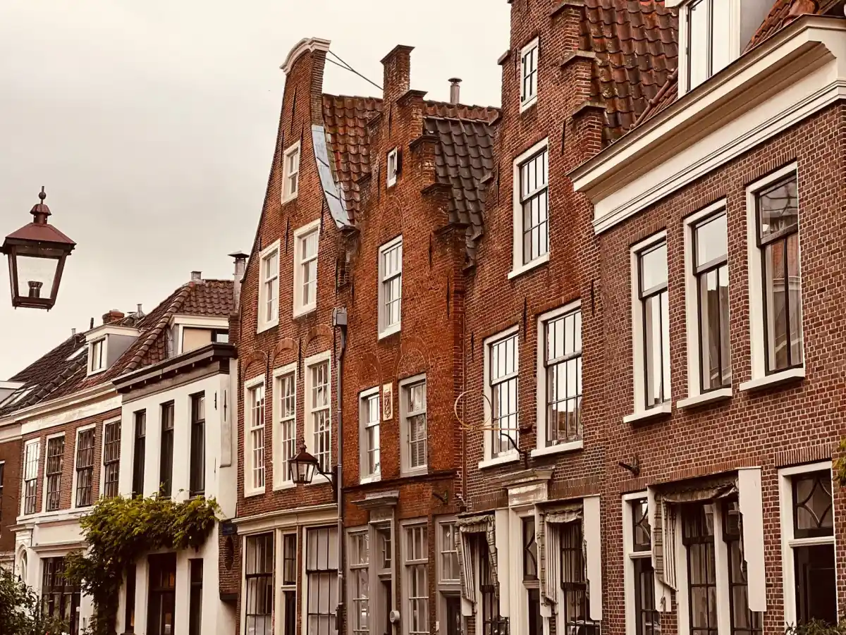 Bakstenen woningen aan een dorpsstraat